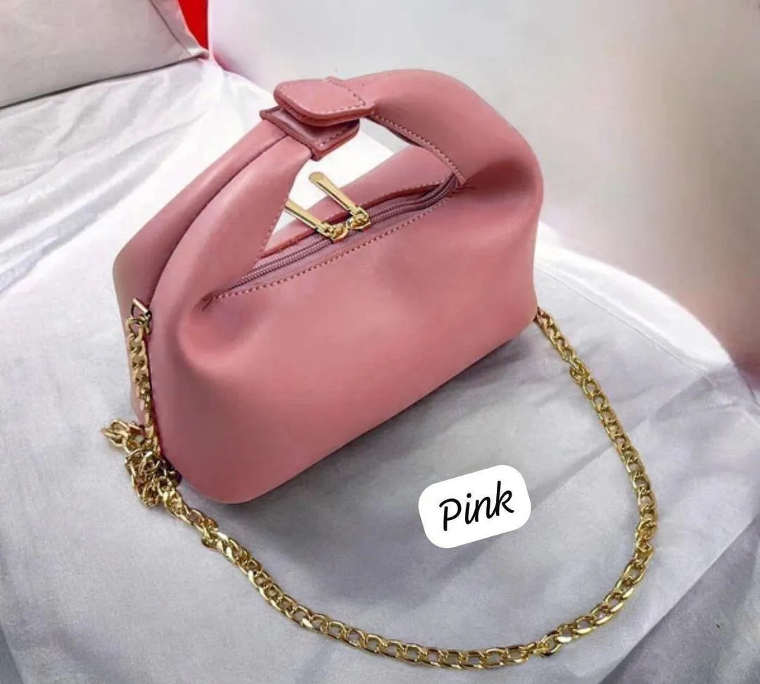 Pink PU Leather Chain Crossbody Bag for Girls